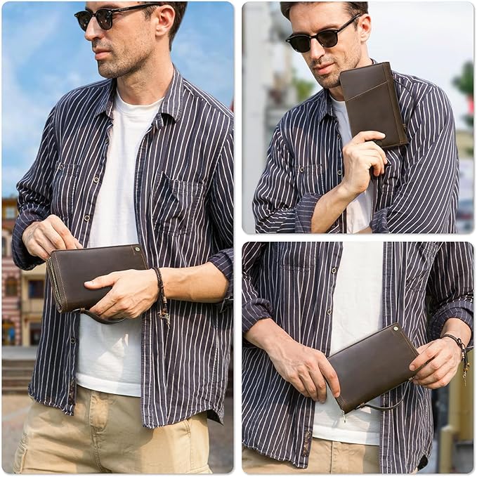 Top Grain Leather Travel Passport Wallet Holder Case for Man & Woman, Handmade for 4 Passports & Multi Cards, RFID Blocking Large Capacity for Cards/Passports/Tickets/AirTag, Matte Coffee