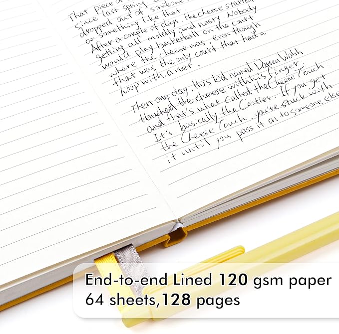 feela 24 Pack Journal Notebook for Work, Business Notebook Bulk Hardcover Lined Writing Journal with Pen Holder for Men Women Note Taking, with 24 Black Pens, 120 GSM, 5.1”x8.3”, A5, Yellow