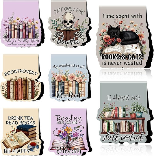 Bookish Magnetic Bookmark Gifts - 8Pcs Book Lovers Bookmarks Magnetic Book Mark Magnets Cat Flower Book Mark Magnet Vintage Bookmark Page Markers Clip for Women Reading Students Teachers