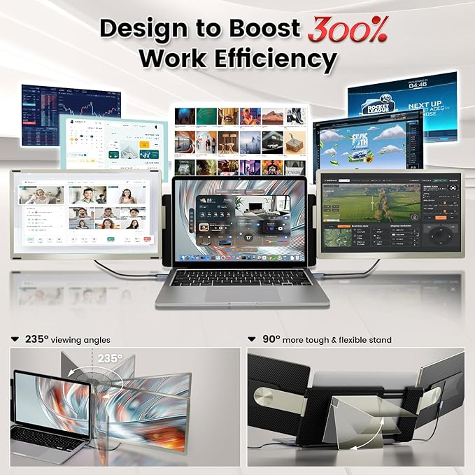 KEFEYA Laptop Screen Extender, 15.6" Portable Monitor for Laptop with 120% sRGB, FHD IPS & USB to HDMI Hub & 235° Rotation, Triple Monitor Extender Plug & Play Fits for All Laptops (Mac/Win/Android)