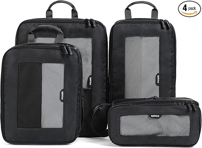 EPICKA TripCozy Compression Packing Cubes - 4 Set Durable Travel Organizer Bags with Mesh Top, Expandable Travel Accessories for Carry on, Luggage, Suitcase, Backpack (Dark Grey)