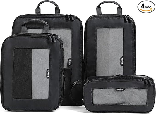 EPICKA TripCozy Compression Packing Cubes - 4 Set Durable Travel Organizer Bags with Mesh Top, Expandable Travel Accessories for Carry on, Luggage, Suitcase, Backpack (Dark Grey)
