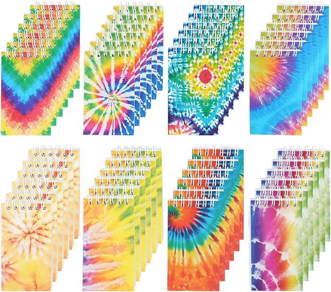 OZIO 48PCS Mini Tie Dye Notepads Tie Dye Party Favors Art Party Spiral Pocket Notebooks Fun Coil Mini Notepads for Kids Teacher Classroom Supplies Bag Fillers Birthday Party Favors, 8 Style