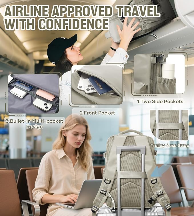 Vacuum Travel Backpack with Pump for Women, Personal Item Carry on Vacpack Backpacks Flight Approved 18x14x8 inches for Men,Laptop Waterproof Work Compression bags Casual Daypack GreyBrown