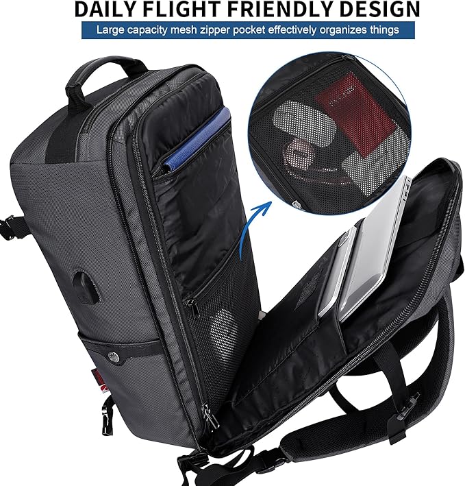 WITZMAN Travel Backpack for Men Women Laptop Backpack with USB Charging Port Carry-on Luggage Flight Approved(B686 Silvery Grey)