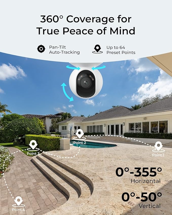 REOLINK 4K PoE Security Outdoor IP Camera with 355° Pan & 50° Tilt, Color Night Vision for Home Surveillance, Auto Tracking, Smart Detection, Two-Way Talk, 24/7 Recording, E1 Outdoor SE PoE