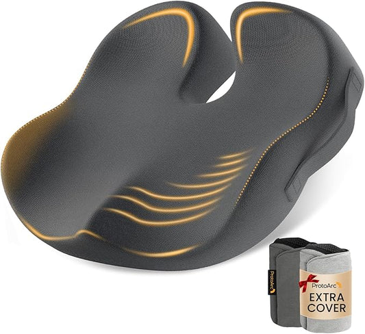 ProtoArc Extra Large Seat Cushions for Office Chairs, Ergonomic Memory Foam Seat Cushion for Home, Extra Cover, Car Seat Cushions for Driving, Pressure Relief Pad for Sciatica - Dark Gray