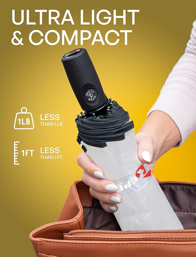 REPEL Windproof Travel Umbrella - Compact & Withstands Winds up to 85MPH , Strongest Premium Auto Folding Umbrella for Rain and Sun - Durable, Light & Portable for Women & Men , Fits Backpack & Cars