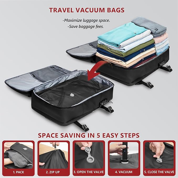 SUOCO Travel Pack Vacuum Kit, Travel Vacuum Bags with Wireless Electric Pump, Clothing Compression Packing Cubes for Carry-On Luggage Backpack Suitcase, 1 Small