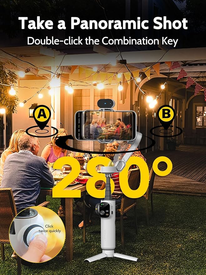 AOCHUAN Gimbal Stabilizer for Video Recording, Smartphone 3-Axis Smartphone Gimbal with AI Tracking Sensor for Vlogging,7.8' Extension Rod,Trigger Button,YouTube Tiktolk(Smart V8 AI White)