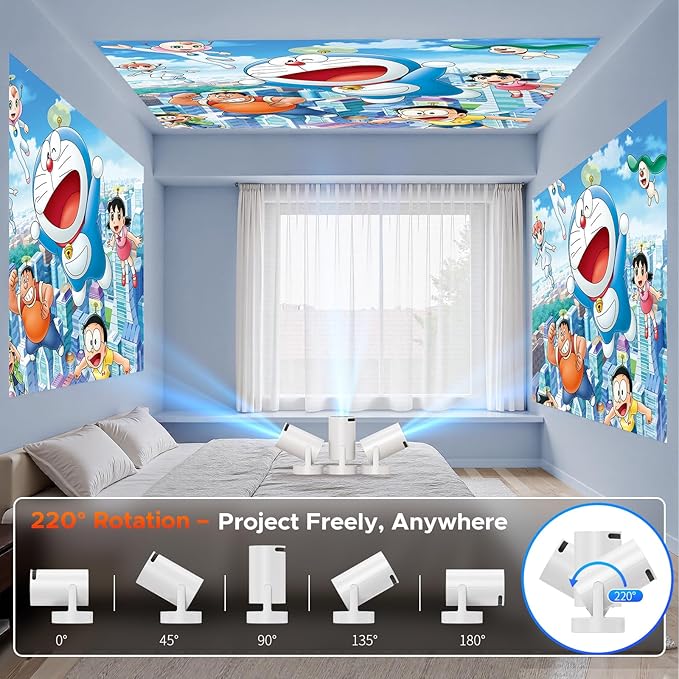 Mini Projector with WiFi and Bluetooth, 4K Support Portable Projector with 5w Soundbase Speaker, 300 ANSI, 220° Rotation , Android 11, Auto Keystone Video Projector, Compatible with HDMI, USB, Phone