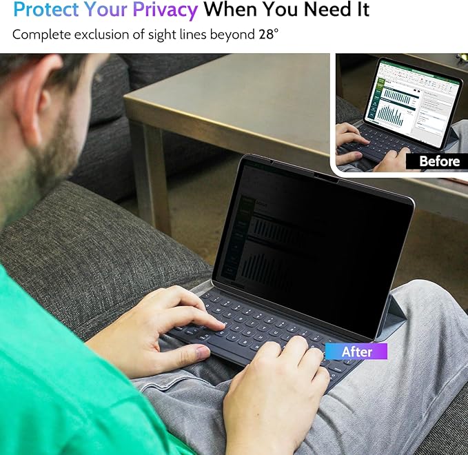 Magnetic Privacy Screen Protector for iPad Air 13 Inch 2024/2025 (M2/M3, 6th/7th Gen), Removable Anti Blue Light Glare Spy Private Filter, High Sensitive Bubble-Free Black Security Screen