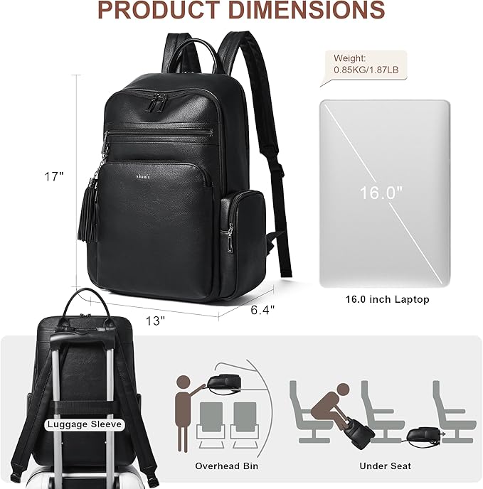 Shrrie Laptop Backpack for Women Fits 16 inch Laptop,Designer Backpacks for Women with Computer Compartment to Business （Black）