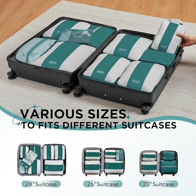 10 Set Compression Packing Cubes for Travel Essentials,Compressible Expandable Packing Cubes for Suitcase,OlarHike Luggage Organizer Bags,Handy Helper for Organizing Clothes(Dark Blue Green)