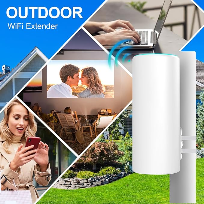 AC1200 Outdoor WiFi Extender, 2-Minute Quick Pairing, Dual-Band,AP&Repeater,Up to 85 m,65 Devices, One Ethernet Port (RJ45)，Home Signal Booster