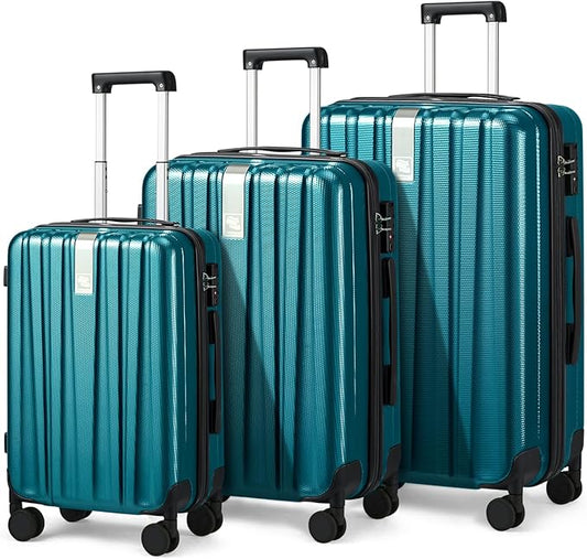 Hanke Luggage Sets 3 piece Carry On Luggage with Wheels PC Hard Shell Suitcases Lightweight Checked Travel Luggage Extra Large Travel Suitcase Woman Men 20/24/29 Inch(Caribbean Blue)