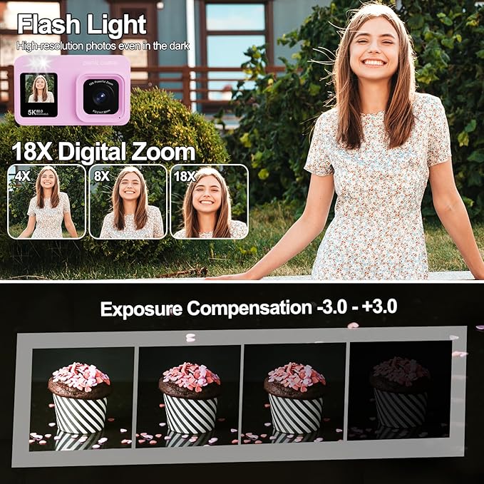 Upgraded 5K Dual Screen Digital Camera,80MP Vlog Photography Camera for YouTube,Campus,Travel,Compact Point & Shoot Camera for Teens & Beginners with Autofocus,18x Zoom,Anti-Shake,Purple