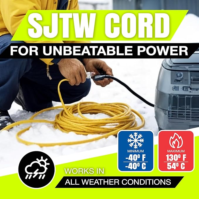 10ft Outdoor/Indoor Extension Cord 16/3 Gauge Heavy Duty 3 Prong SJTW, Waterproof, Flexible Cold-Resistant Long Power Cord,13A 125V 1625W, Yellow by LifeSupplyUSA