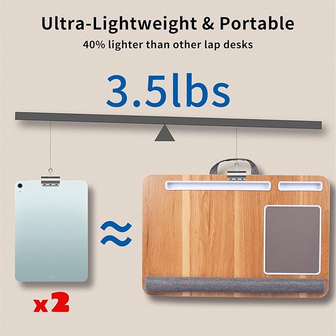 Home Office Lap Desk with Wrist Rest Wrist Rest, Mouse Pad, and Phone Holder Large Laptop Bed Desk for Notebook, Laptop, Tablet, Lap Stand Fits Up to 17 Inch Laptops (Woodgrain)