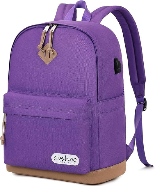 abshoo Basic School Backpack For College Middle High School Water Resistant Bookbag Travel Daypack (Purple)
