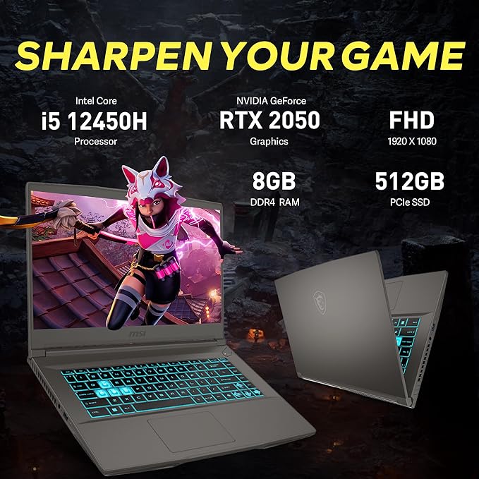 msi Thin 15 15.6" FHD IPS 144Hz Gaming Laptop, Intel i5-12450H, 8GB RAM, 512GB PCIe SSD, NVIDIA GeForce RTX 2050, Backlit Keyboard, WiFi 6, Black, Win 11 Home, 256GB Docking Station Set