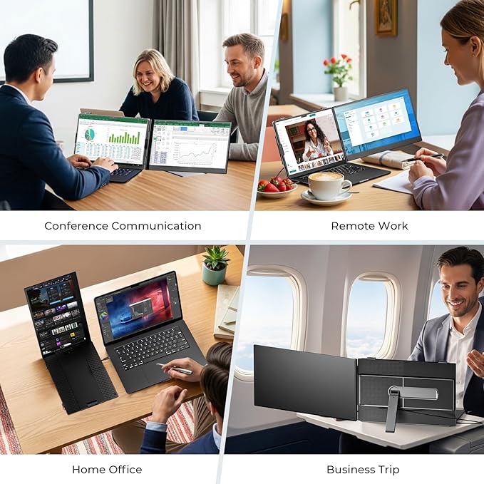 Laptop Screen Extender Ultra-Thin, 14" FHD 1080P Dual Portable Monitor for Laptop, 1.3lbs Lightweight Travel Monitor Extender Fit 13”-17.3”, Plug and Play for Windows/Mac/Android/Chrome