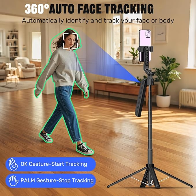 Auto Face Tracking Selfie Stick Tripod for iPhone with 10" Ring Light,360 Rotation That Follows Your Movement,71" Phone Camera Stand with Remote for Content Creator Vlog Video Recording
