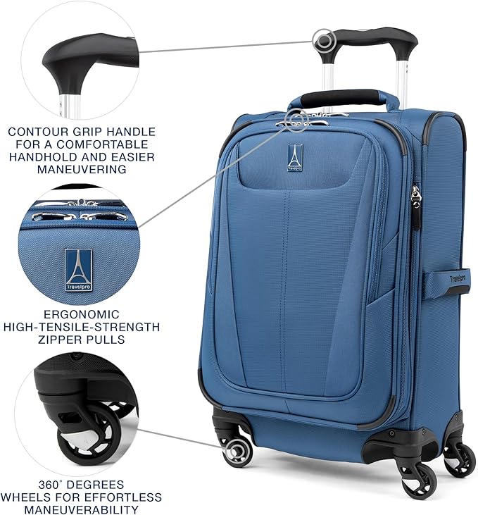 Travelpro Maxlite 5 Softside Expandable Carry on Luggage with 4 Spinner Wheels, Lightweight Suitcase, Men and Women, Ensign Blue, Compact Carry-on 20-Inch