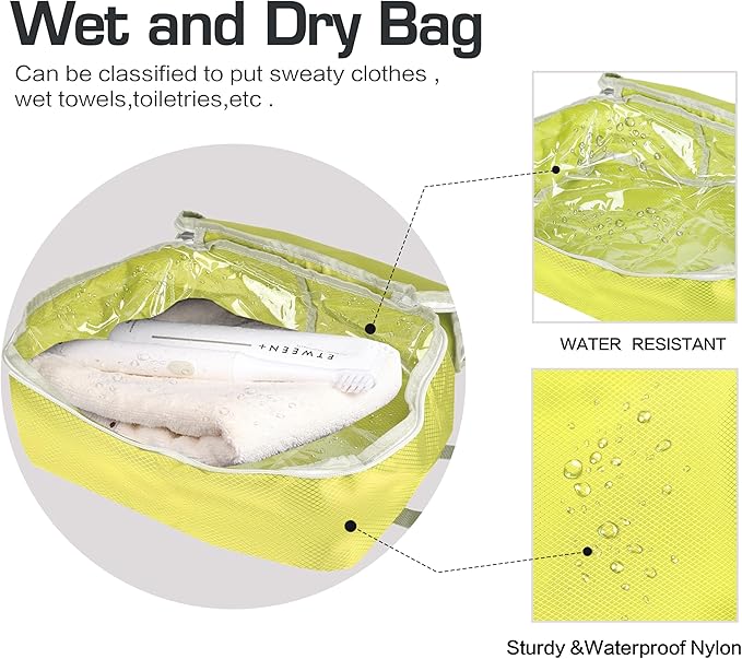 8 Set Expandable Compression Packing Cubes for Suitcases Travel Essentials Carry On Waterproof Storage Bag With Dry And Wet Separation Yellow