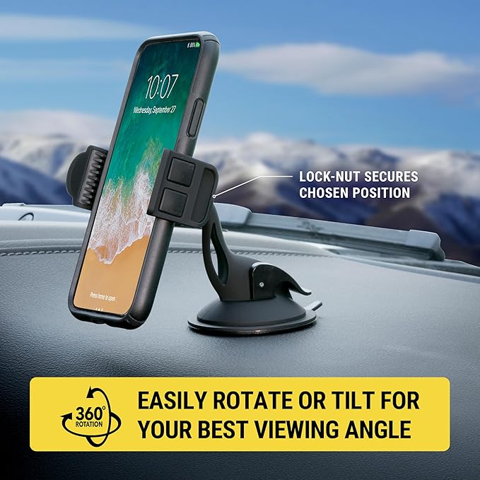 Scosche HDVM Universal 3-in-1 Vent/Windshield/Dashboard Cell Phone Holder Car Mount, Suction Cup Phone Mount with Vent Clip, Compatible with iPhone 16/15/14/13/12 & Mobile Phones up to 3.5 inches