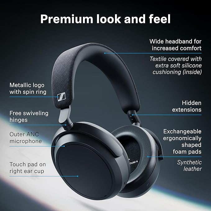 Sennheiser Consumer Audio Momentum 4 Wireless Headphones - Bluetooth Headset for Crystal-Clear Calls with Adaptive Noise Cancellation, 60h Battery Life, Customizable Sound, White (509267)