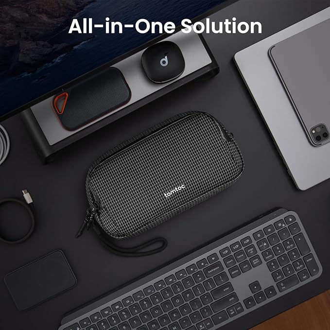 tomtoc Electronic Organizer Travel Case Performance, Water Resistant Dual Compartment Cable Organization Storage Bag for Charger, Cord, Phone, Hard Drive, Power Bank, Accessories Travel Essentials