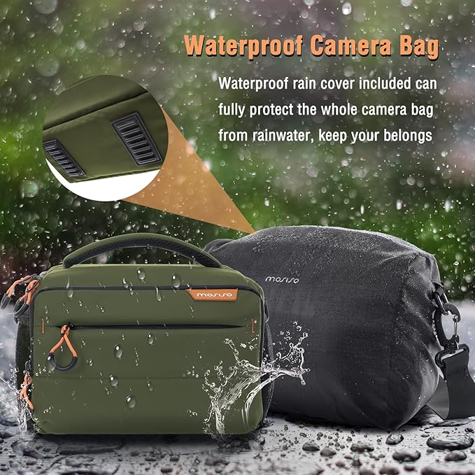 MOSISO Small Camera Bag for Photographers,Compact Camera Shoulder Bags for DSLR/SLR/Mirrorless Cameras,Waterproof Crossbody Padded Photography Bag with Rain Cover for Canon/Nikon/Sony, Army Green