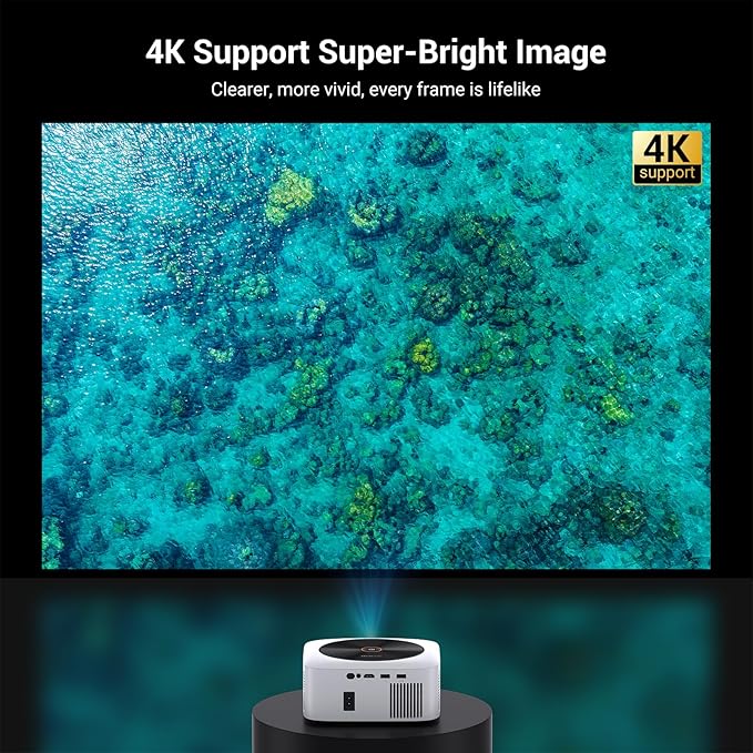 1500 ANSI Official Licensed Netflix Outdoor Projector 4K Full HD, Smart Projector with Wifi and Bluetooth, Auto Focus, Dolby Sound, Built-in Apps, HAPPRUN Indoor Home Theater for Phone/PC/PS5