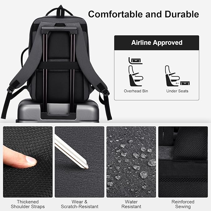 HOMIEE 30L Travel Laptop Backpack for Men Women, 15.6 Inch Expandable Backpack with USB Charging Port, Water Resistant Business Work College Bag, Grey