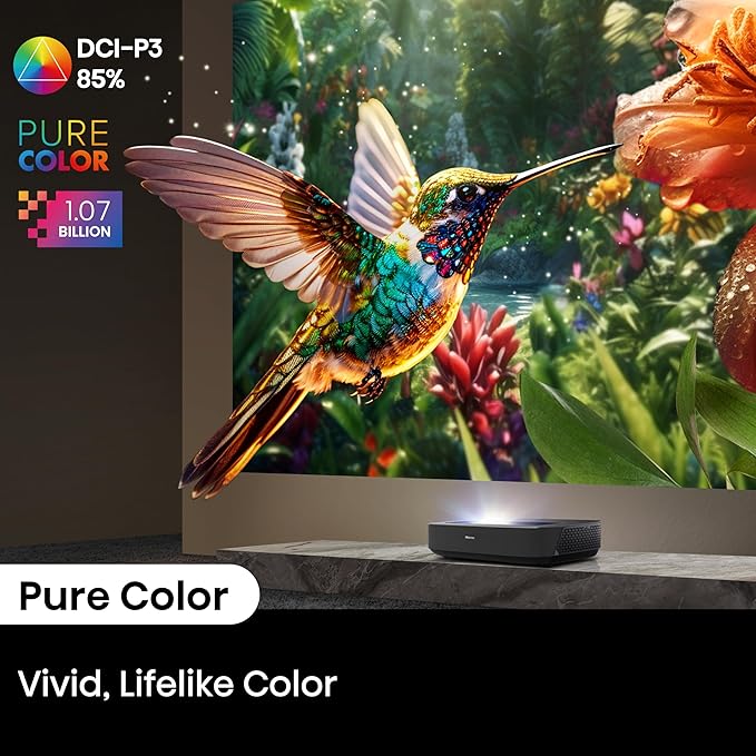 Hisense PL2, Ultra Short Throw Home Theater Laser Projector, 80” – 150”, 4K UHD, 2,700 Lumens, 3000:1 Contrast, Dolby Vision & Atmos, 3D, Google TV, WIFI 6E