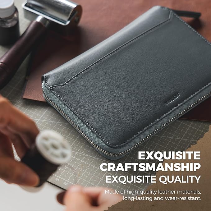 VULKIT Leather Passport Holder for 4-8 Passports Family Passport Wallet with Zipper Travel Documents Organizer for Men or Women(Navy)