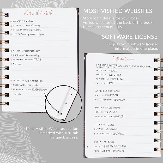 PLANBERRY Password Book Premium – Small Internet Address Organizer with A-Z Tabs – Pocket Website Password Keeper with Alphabetical Tabs – 4.7x5.7″, Hardcover (Onyx Black)