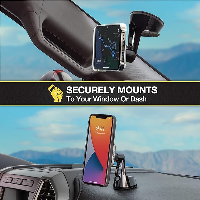 Scosche MP2ROWD MagicMount Pro2 MagSafe Car Dashboard/Windshield Suction Mount, Magnetic Cell Phone Holder Compatible with iPhone 16/15/14/13/12 Series and More with Included MagicRing Adapter