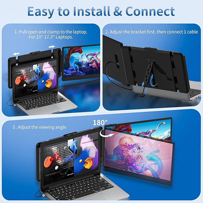 New Upgraded Laptop Screen Extender Portable Monitor,1080P FHD IPS Screen,Monitor Extender for Laptop,Fit for 13-17" Laptops, Plug & Play Compatiable with Wins/Mac/Android/Switch (Dual 14")