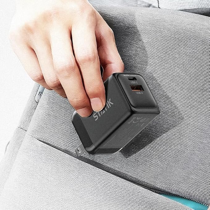 STATIK Fast-Charging GaN Power Adapter - 48W Dual USB C & USB - Foldable Compact Charger for iPhone, iPad, Samsung, Pixel - Smart Overheat Protection - Cable Not Included