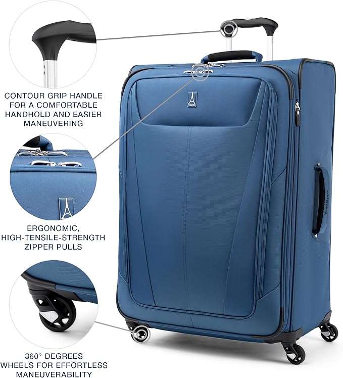 Travelpro Maxlite 5 Softside Expandable Checked Luggage with 4 Spinner Wheels, Lightweight Suitcase, Men and Women, Ensign Blue, Checked Large 29-Inch