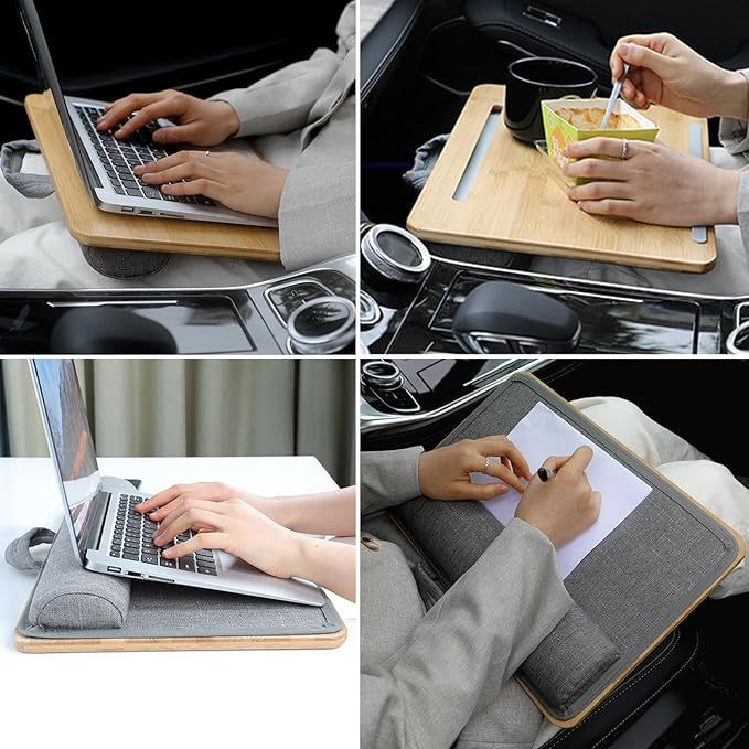 SUMISKY Portable Laptop Desk with Cushion and Phone Holder Bamboo Laptop Stand for Sofa Fits Up to 14 Inches