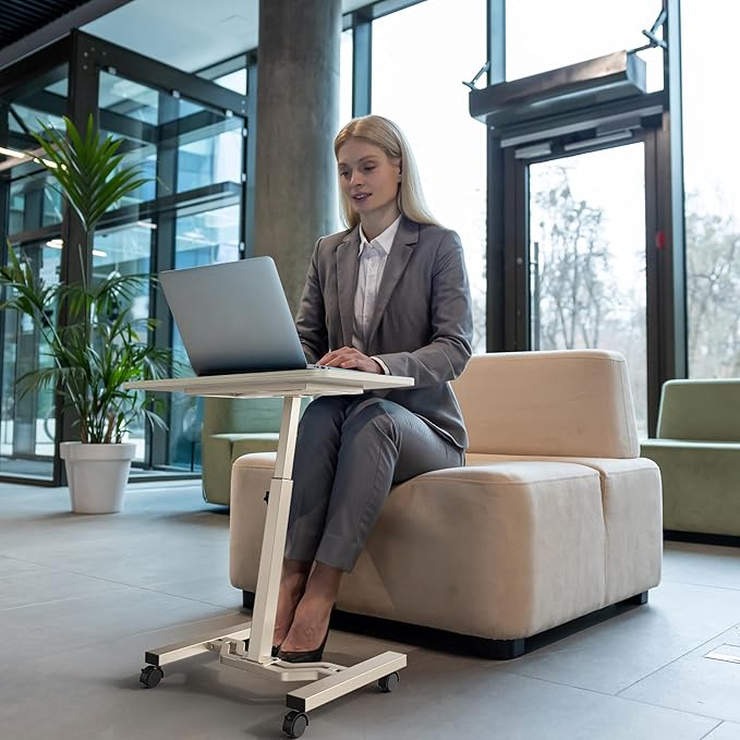 SHW Mobile Height Adjustable Laptop Rolling Cart with Height Adjustment from 28" to 33", Maple