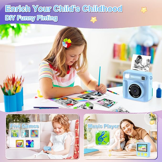 Kids Instant Print Camera - Christmas Birthday Gifts for Girls Boys, Instant Cameras That Print Photos for 4 5 6 7 8 9 10 Year Old Girl Birthday Gift with 32GB SD Card