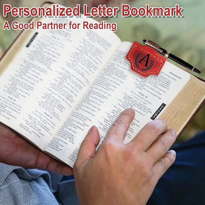 Personalized Bygone Mark Bookmark with Pen Holder, Leather Magnetic Bookmark 26 Letters Name Initial Bookmarks for Readers, Book Lover Gifts for Women Men Notebook Accessories (Pink, B)