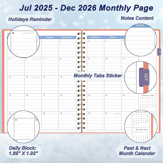 Monthly Planner 2025-2026 (7.4'' x 9.6''), 18 Months Agenda Planner from Jul 2025-Dec 2026, Calendar 2025 with Pocket, 120GSM Paper, Pink