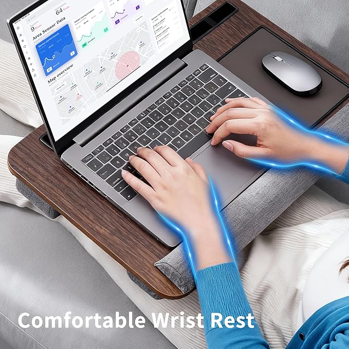 Home Office Lap Desk with Wrist Rest Wrist Rest, Mouse Pad, and Phone Holder Large Laptop Bed Desk for Notebook, Laptop, Tablet, Lap Stand Fits Up to 17 Inch Laptops (Brown)