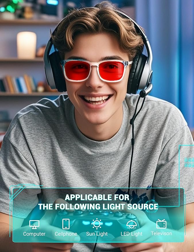 TIJN Sleep Glasses for 99.9% Blue Green Light Blocking Dual AR Coatings Red Lens for Computer Gaming Reduce Eyestrain