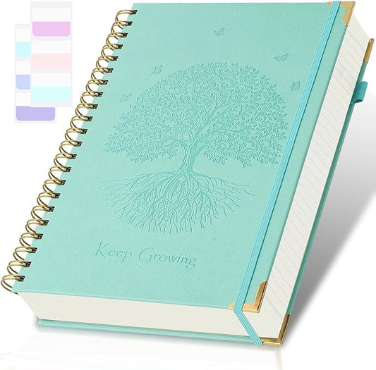 Spiral Notebook, College Ruled Notebook, 8.5" x 11", 300 Pages Leather Journals for Writing, A4 Hardcover Journaling Notebooks for Work School, 24pcs Tabs, Large Embossed Journal for Women Men, Teal
